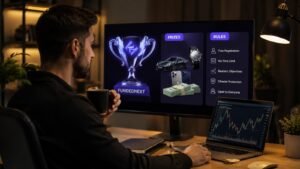Trader revisando premios y reglas de la competición gratuita de FundedNext