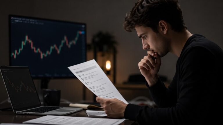Trader revisando reglas antes de entrar en un reto gratis de prop firm
