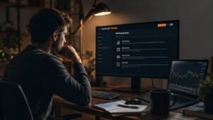 Trader revisando reglas de Earn2Trade antes de retirar fondos