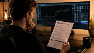 Trader revisando reglas de FTUK Futures antes de pagar una cuenta