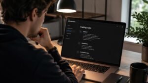 Trader revisando reglas de FundingPips antes de operar una cuenta simulada