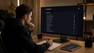 Trader revisando reglas de Tradeify Elite Live antes de pedir un payout