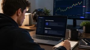 Trader revisando reglas de noticias y fin de semana en FundingPips