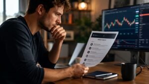 Trader revisando reglas de payout antes de confiar en una prop firm