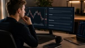 Trader revisando reglas de payout antes de solicitar un retiro en una cuenta fondeada
