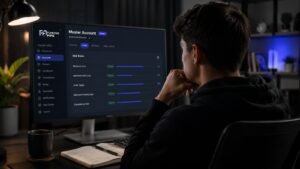Trader revisando reglas de riesgo en una cuenta Master de FundingPips
