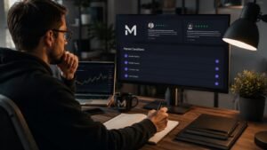 Trader revisando reseñas y condiciones de payout de Maven