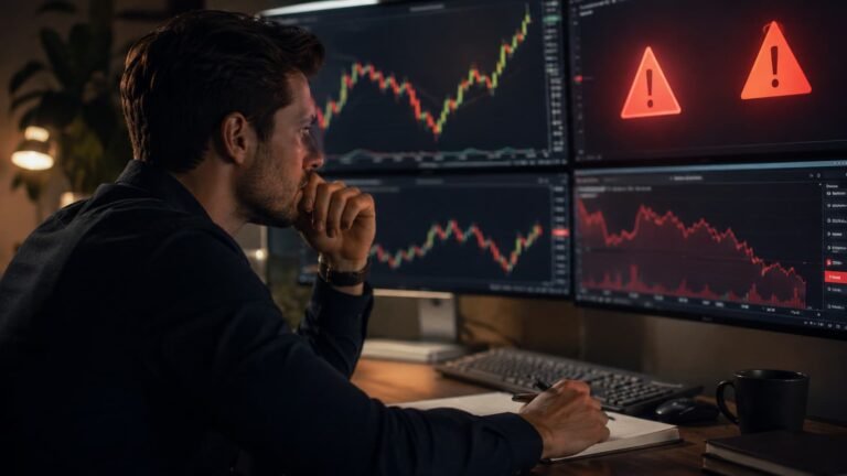 Trader revisando señales de alerta antes de pagar una prueba de fondeo