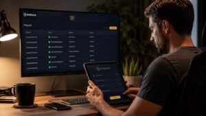 Trader revisando un payout de Phidias antes de solicitar retiro bancario
