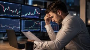Trader revisando un payout denegado tras una entrevista de riesgo