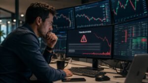 Trader revisando una incidencia de TradeLocker durante mercado