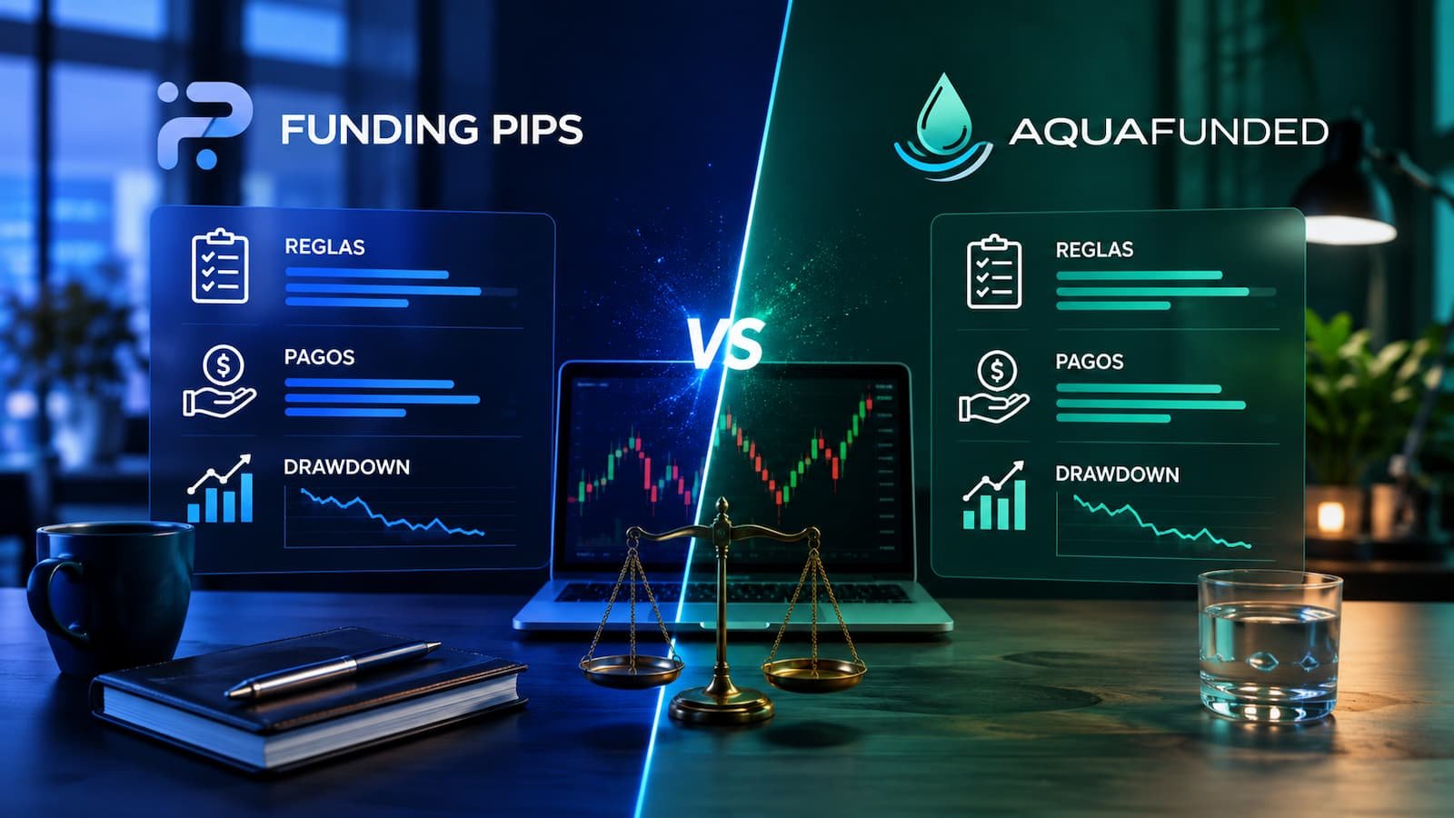 Comparativa de reglas pagos y drawdown entre Funding Pips y AquaFunded