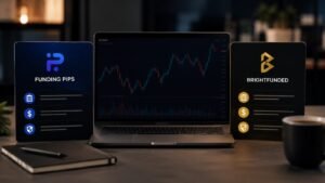 Funding Pips y BrightFunded comparadas por reglas pagos y drawdown.
