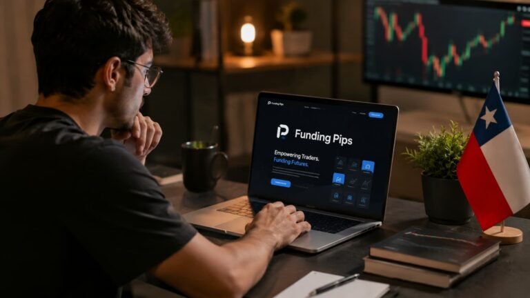 Trader chileno revisando Funding Pips antes de comprar una prueba de fondeo