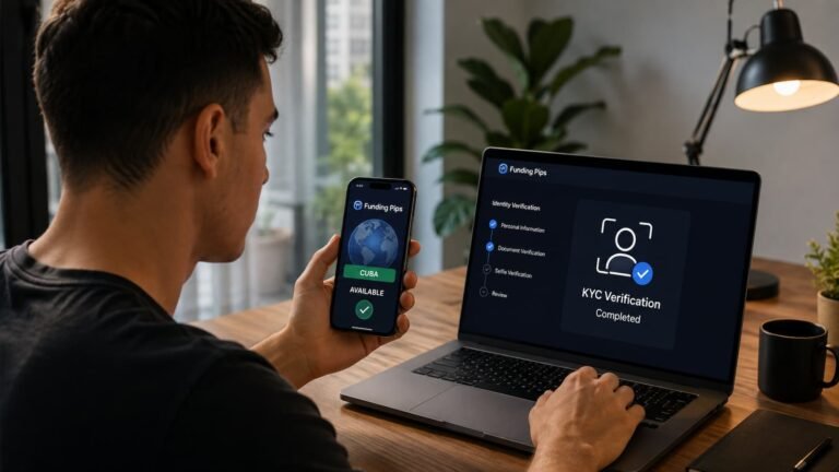 Trader cubano revisando disponibilidad y KYC en Funding Pips