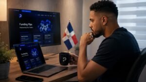 Trader dominicano revisando Funding Pips antes de pagar una prueba