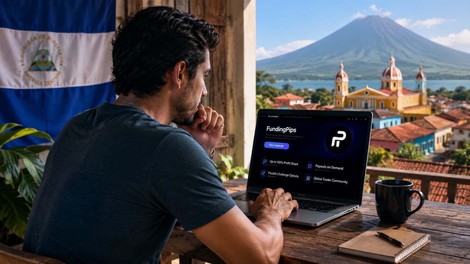 Trader en Nicaragua revisando Funding Pips antes de pagar una prueba