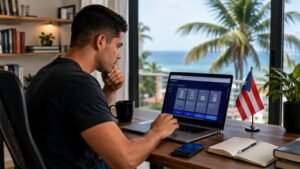 Trader en Puerto Rico revisando disponibilidad de Funding Pips antes de pagar una prueba.