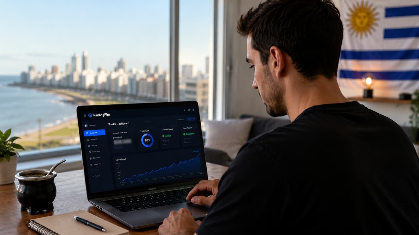 Trader en Uruguay revisando una cuenta de fondeo en Funding Pips