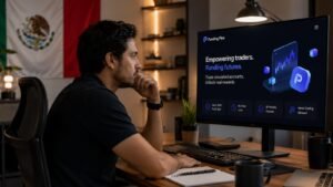 Trader mexicano revisando Funding Pips antes de comprar una prueba