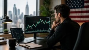 Trader revisando Funding Pips desde Estados Unidos