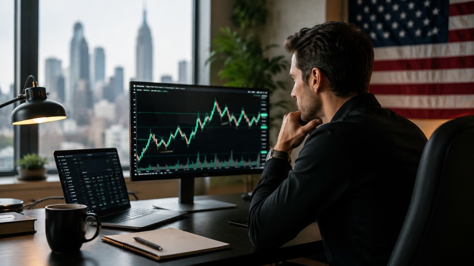 Trader revisando Funding Pips desde Estados Unidos