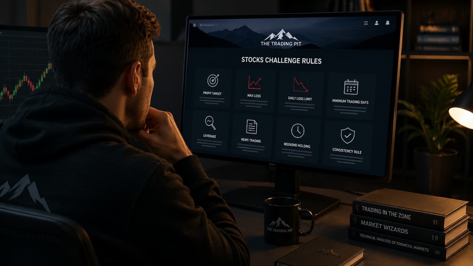 Trader revisando reglas del Stocks Challenge de The Trading Pit