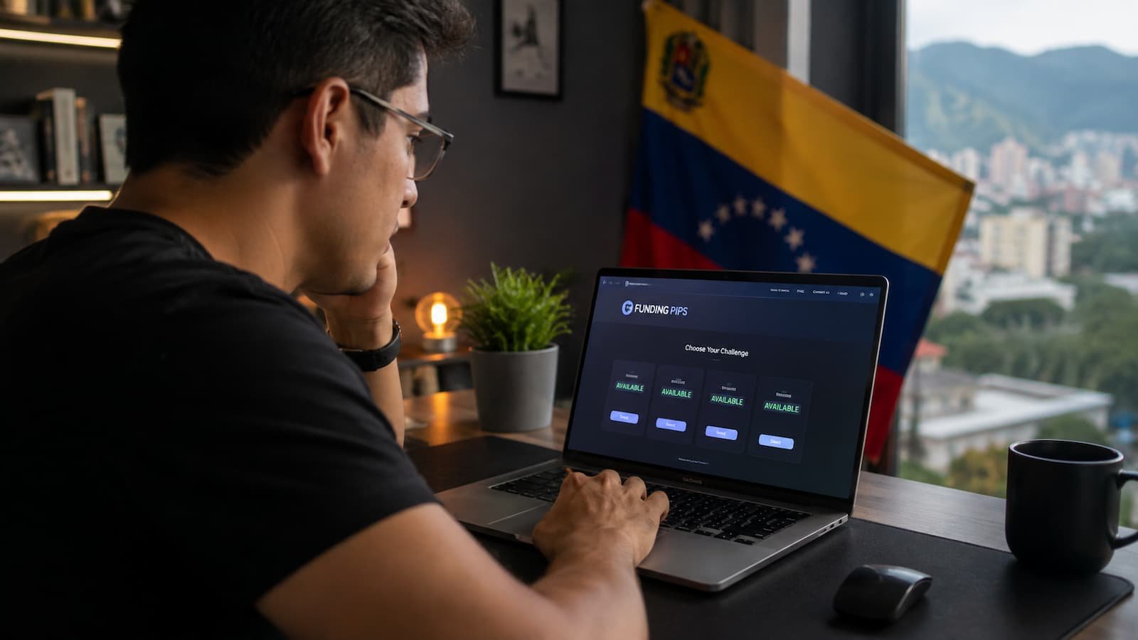 Trader venezolano revisando disponibilidad de Funding Pips antes de comprar una prueba