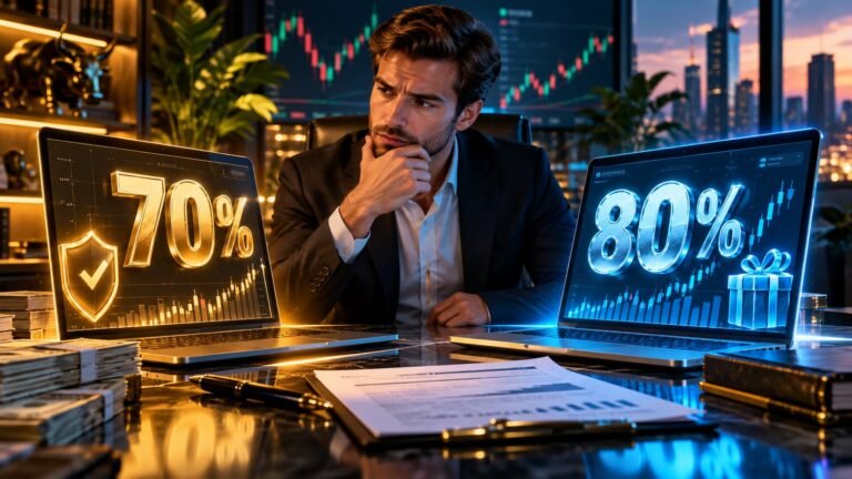 Funded Trader Markets muestra un reparto base del 70% para su programa 2 Step Plus.